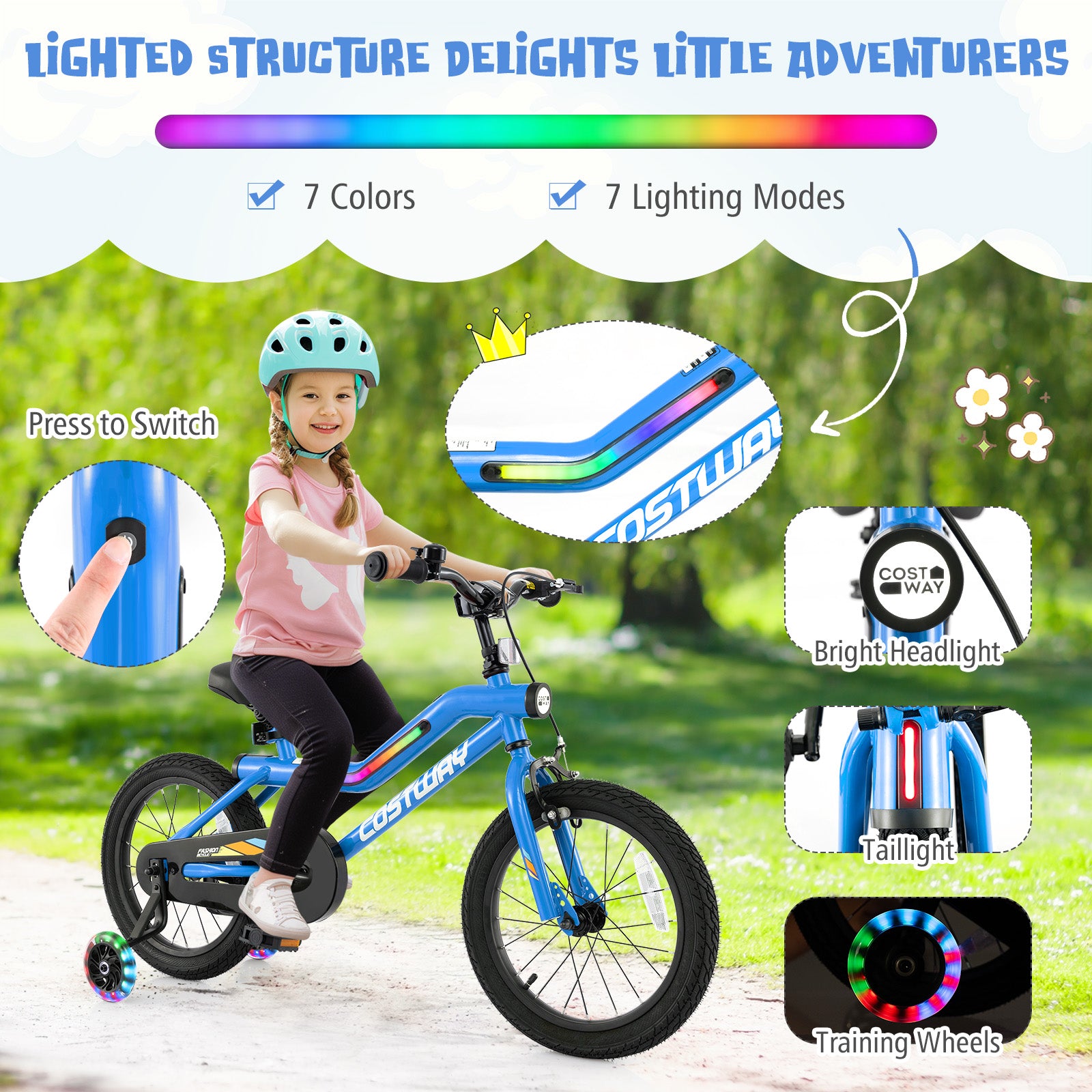 16 Inch Kids Bike LED Lighted Adjustable with Training Wheels for 4-7 Years Old Kids-16 inches, Navy Kids Bike at Gallery Canada