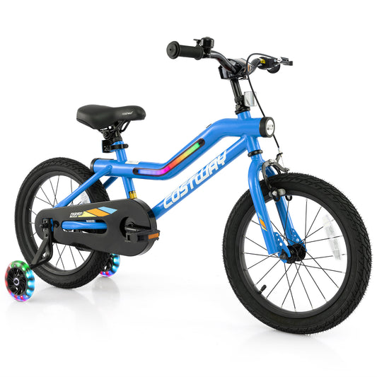 16 Inch Kids Bike, LED Lighted Adjustable, Training Wheels, Navy Kids Bike Navy at Gallery Canada