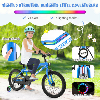 18 Inch Kids Bike LED Lighted Adjustable with Training Wheels for 4-8 Years Old Kids-18 inches, Navy Kids Bike at Gallery Canada
