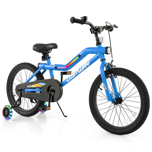 18 Inch Kids Bike, LED Lighted, Adjustable, Training Wheels, Navy Kids Bike Navy at Gallery Canada
