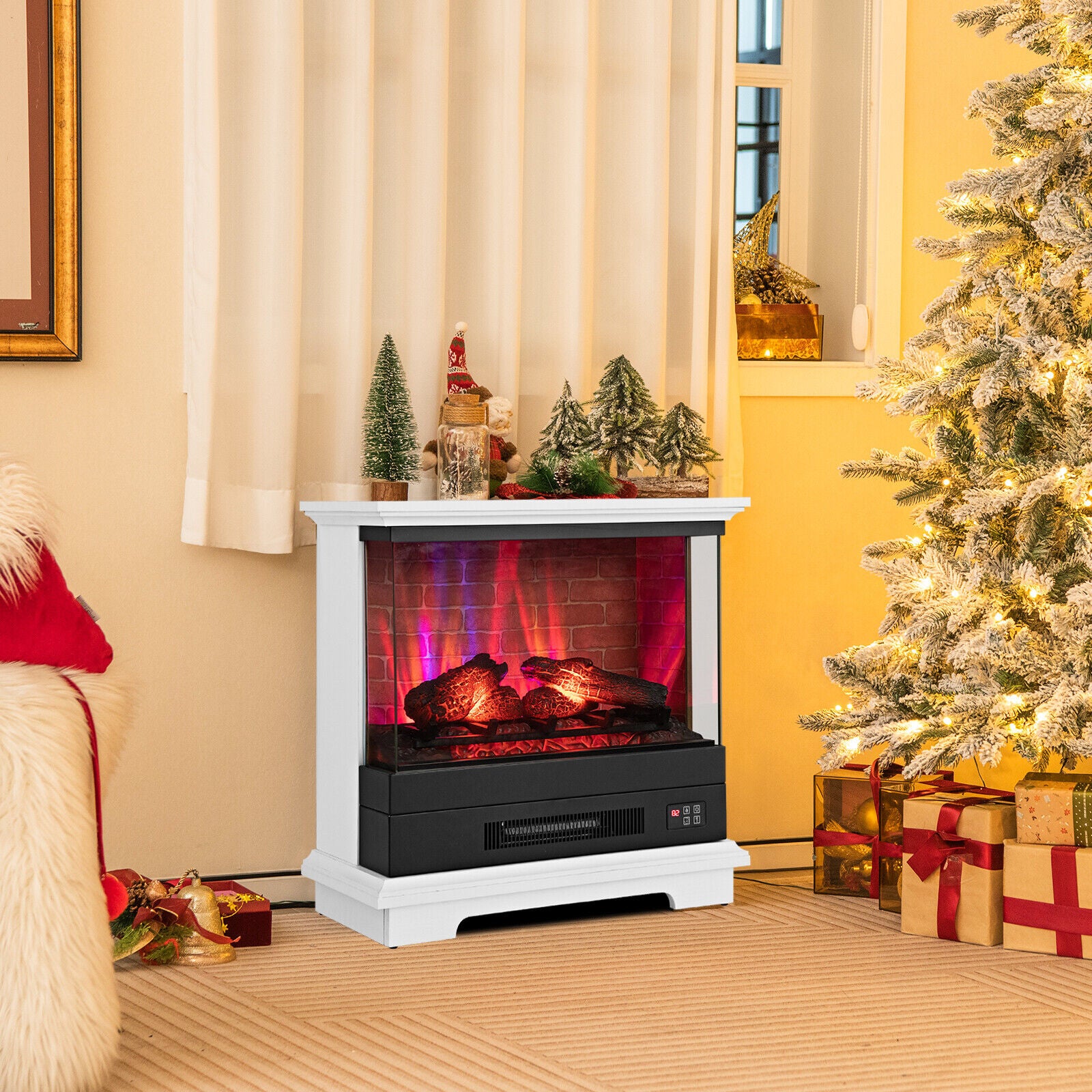 27 Inch Freestanding Fireplace with Remote Control, White Fireplaces at Gallery Canada