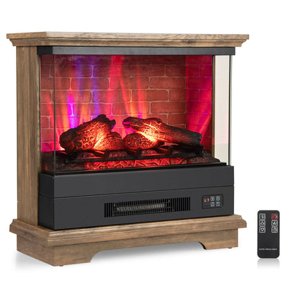 27 Inch Freestanding Fireplace with Remote Control, Brown Fireplaces Brown at Gallery Canada