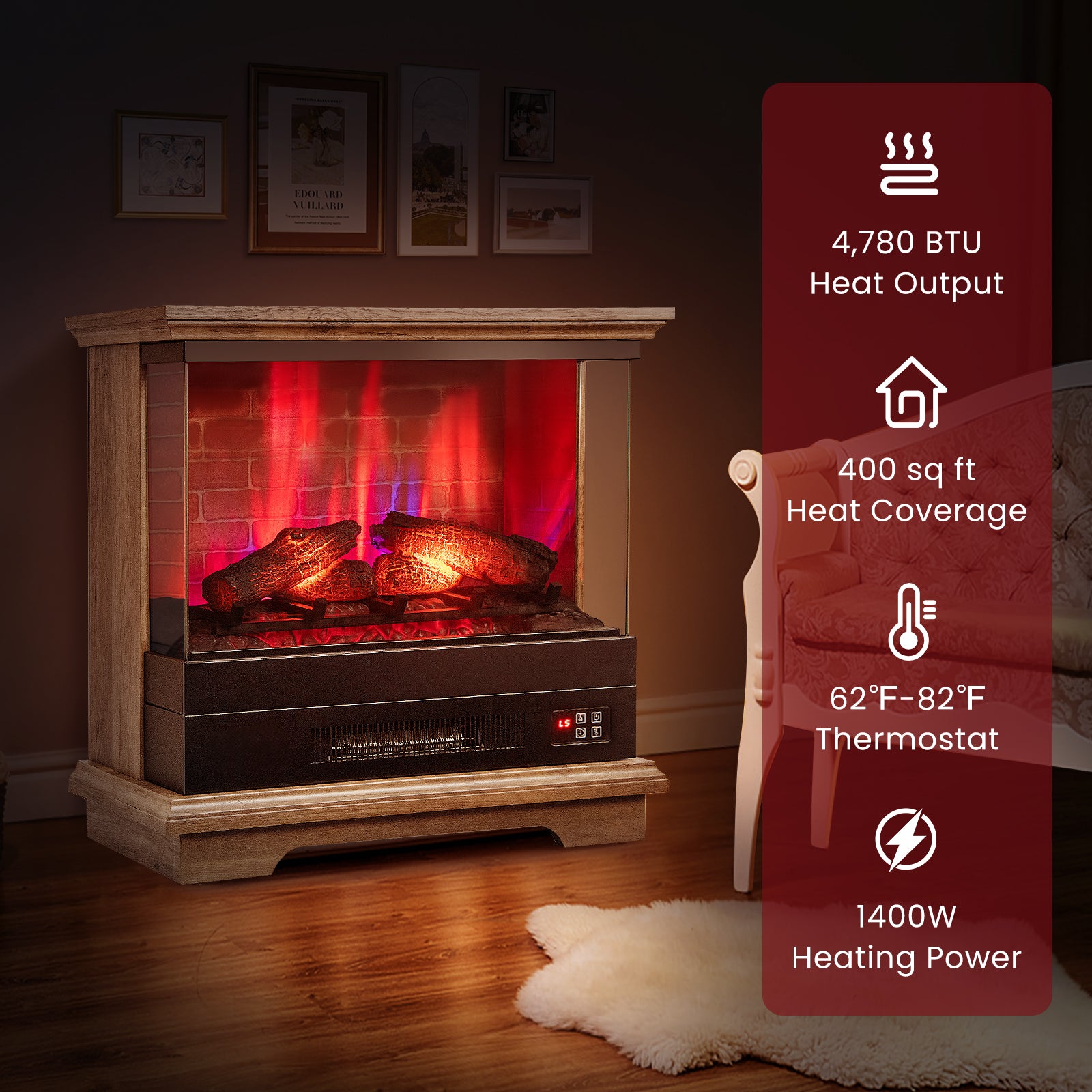 27 Inch Freestanding Fireplace with Remote Control, Brown Fireplaces at Gallery Canada