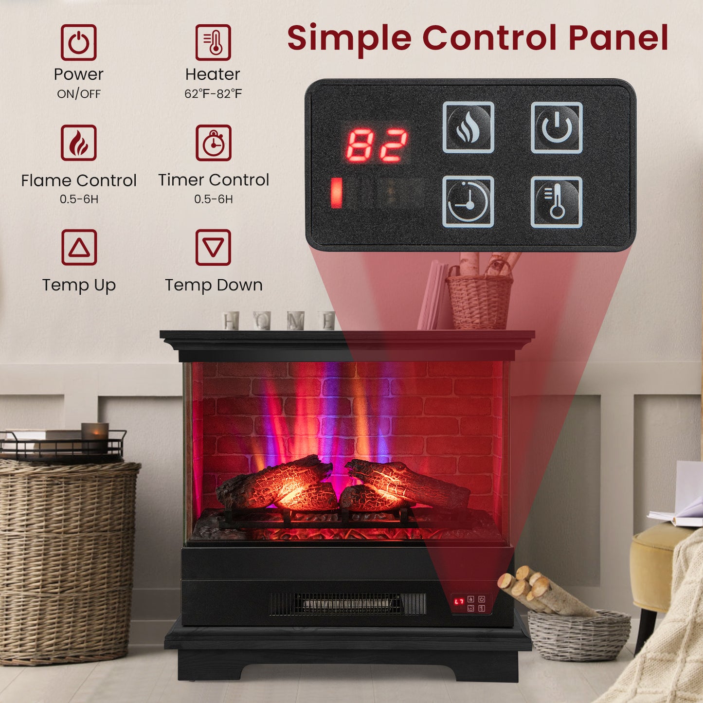 27 Inch Freestanding Fireplace, Remote Control, Black Fireplaces at Gallery Canada
