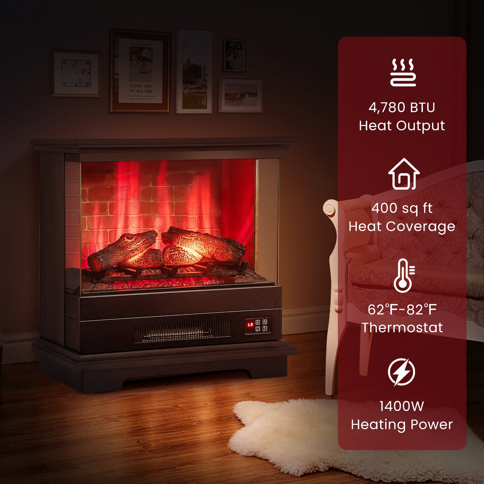 27 Inch Freestanding Fireplace, Remote Control, Black Fireplaces at Gallery Canada