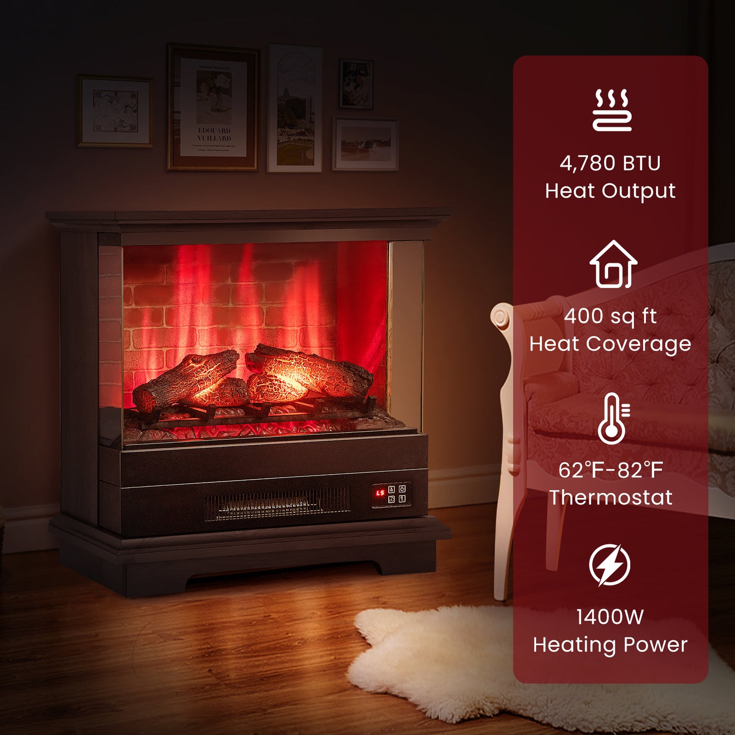 27 Inch Freestanding Fireplace, Remote Control, Black Fireplaces at Gallery Canada