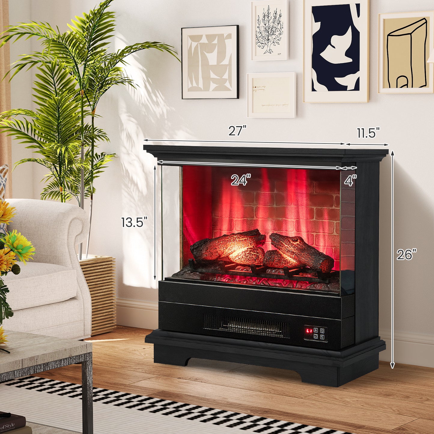 27 Inch Freestanding Fireplace, Remote Control, Black Fireplaces at Gallery Canada