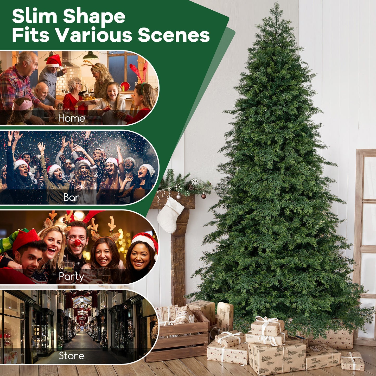 Artificial Christmas Tree Green Hinged Holiday Tree with 721/1019 Lush Branch Tips-7.5 ft, Green Christmas Tree at Gallery Canada