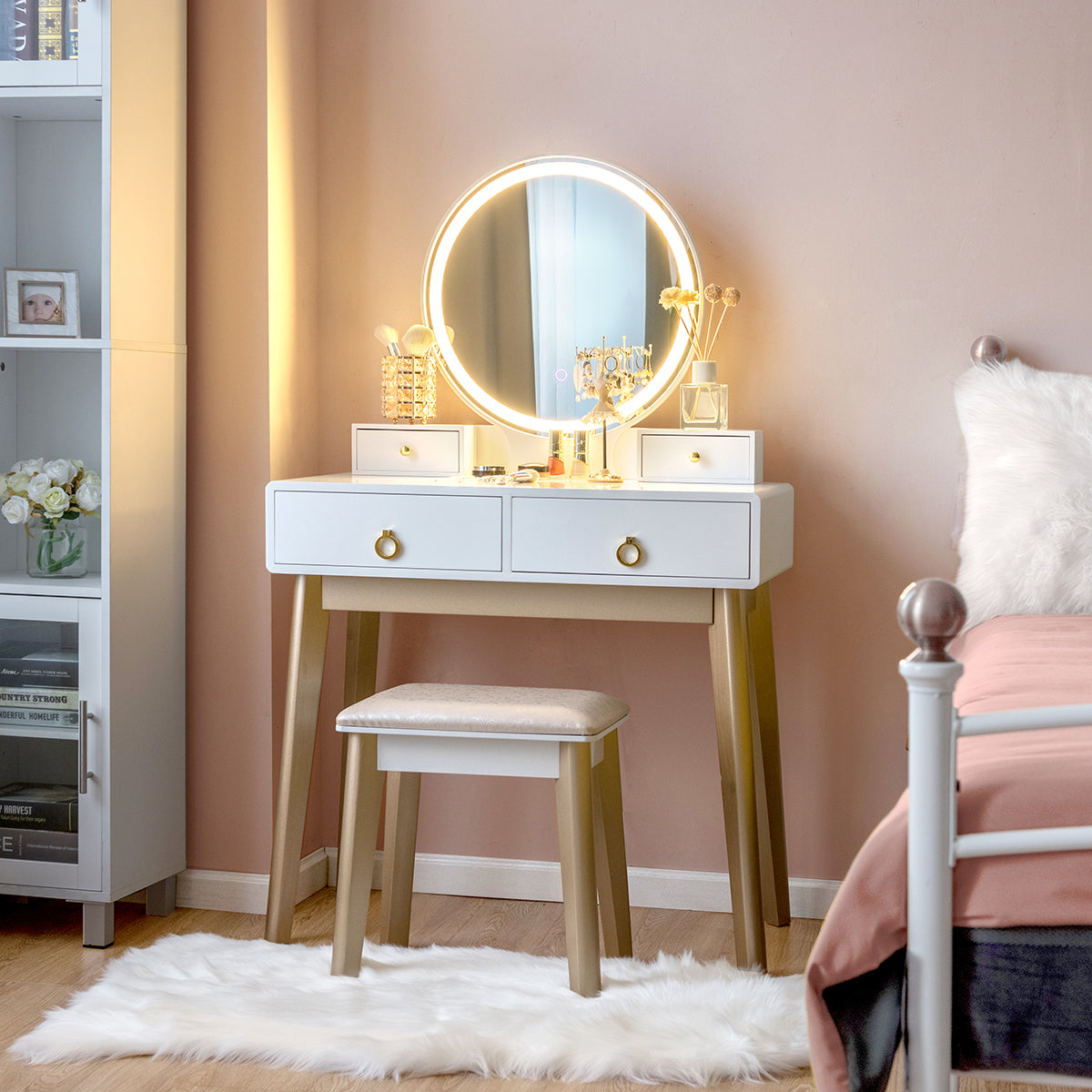Set 3 Makeup Vanity Table Color Lighting Jewelry Divider Dressing Table, White Makeup Vanities at Gallery Canada