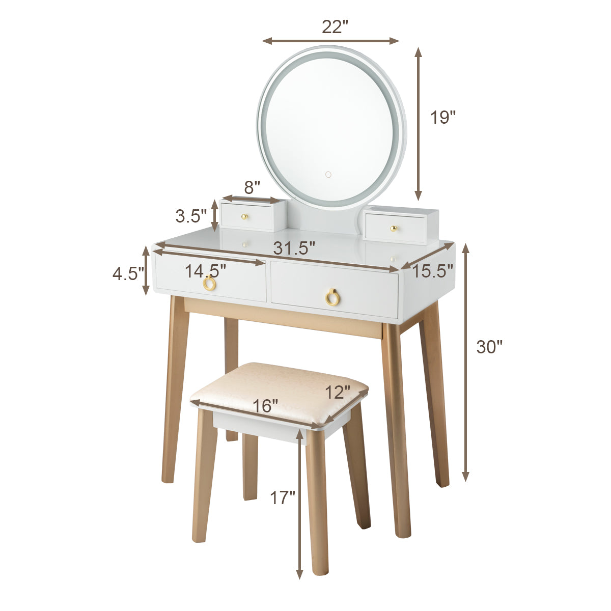 Set 3 Makeup Vanity Table Color Lighting Jewelry Divider Dressing Table, White Makeup Vanities at Gallery Canada