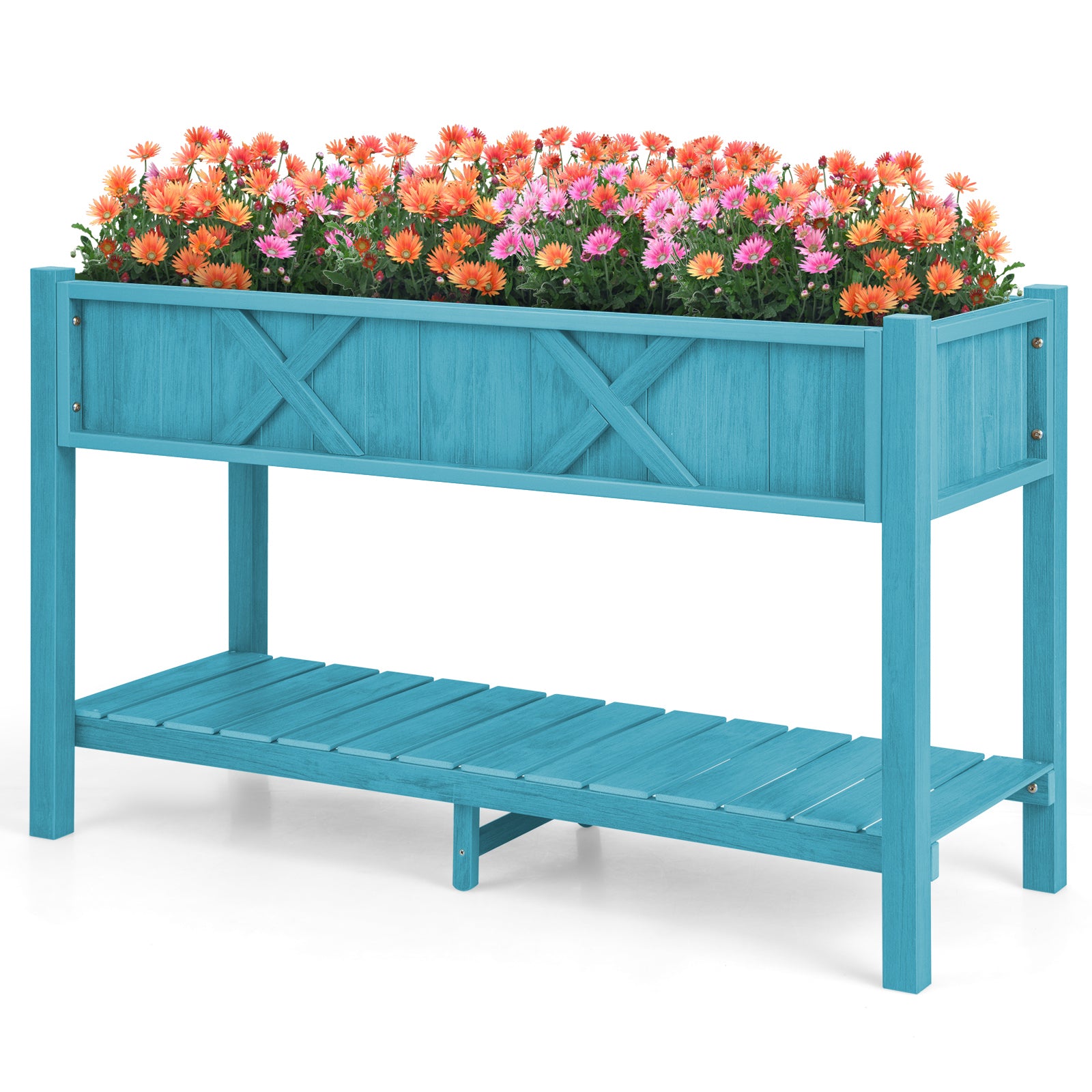 Poly Wood Elevated Planter Box with Legs Storage Shelf Drainage Holes, Blue Raised Garden Beds at Gallery Canada