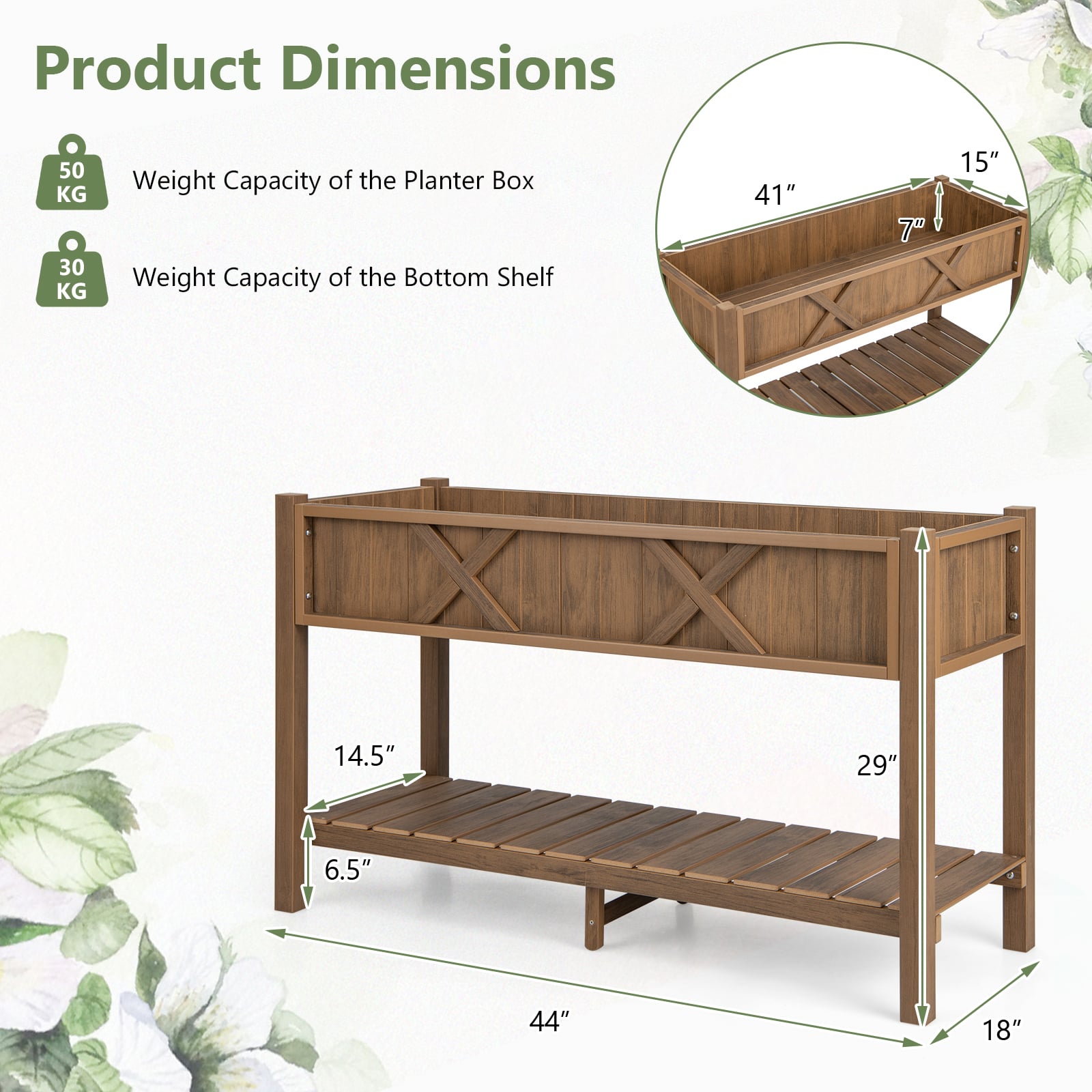 Poly Wood Elevated Planter Box With Storage Shelf, Coffee Raised Garden Beds at Gallery Canada