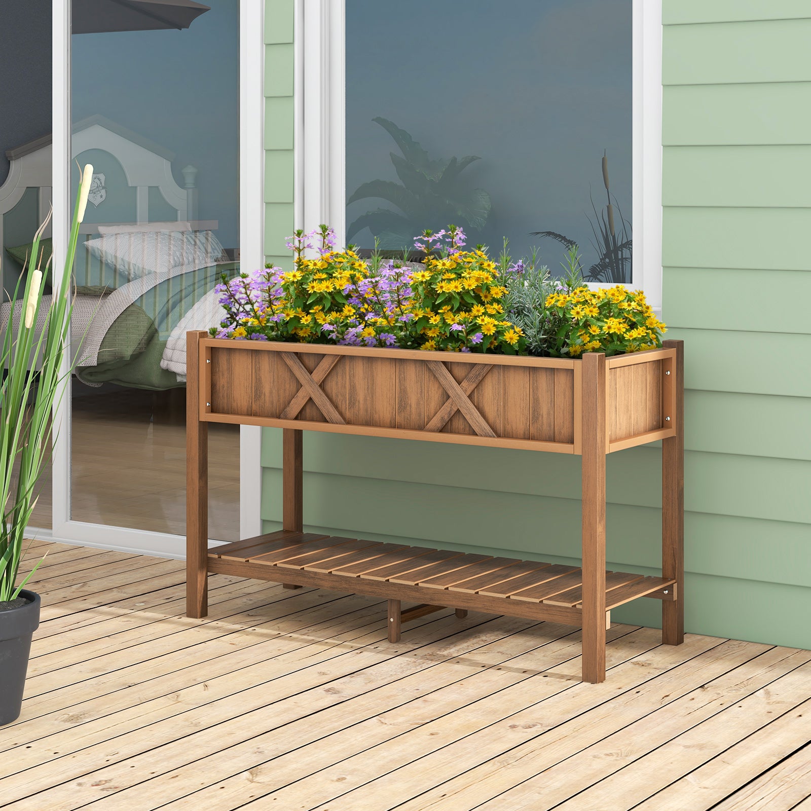 Poly Wood Elevated Planter Box With Storage Shelf, Coffee Raised Garden Beds at Gallery Canada