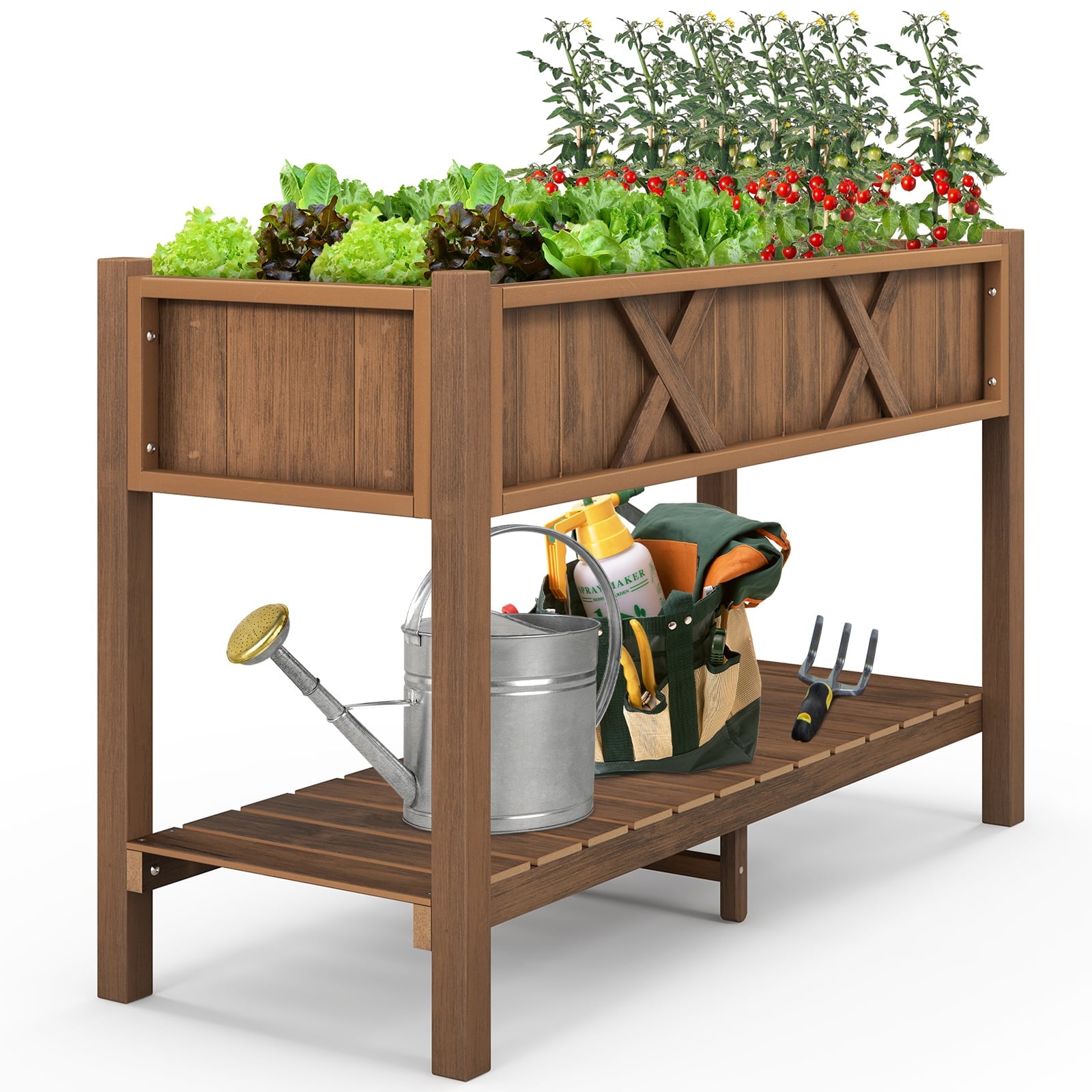 Poly Wood Elevated Planter Box With Storage Shelf, Coffee Raised Garden Beds at Gallery Canada