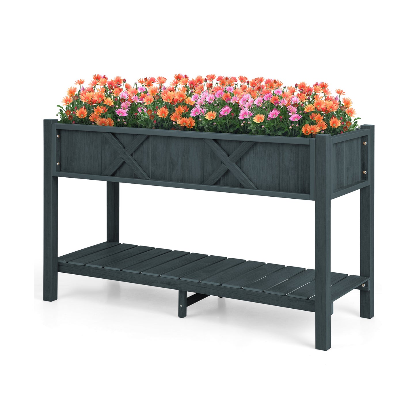Poly Wood Elevated Planter Box with Legs Storage Shelf Drainage Holes, Black Raised Garden Beds at Gallery Canada