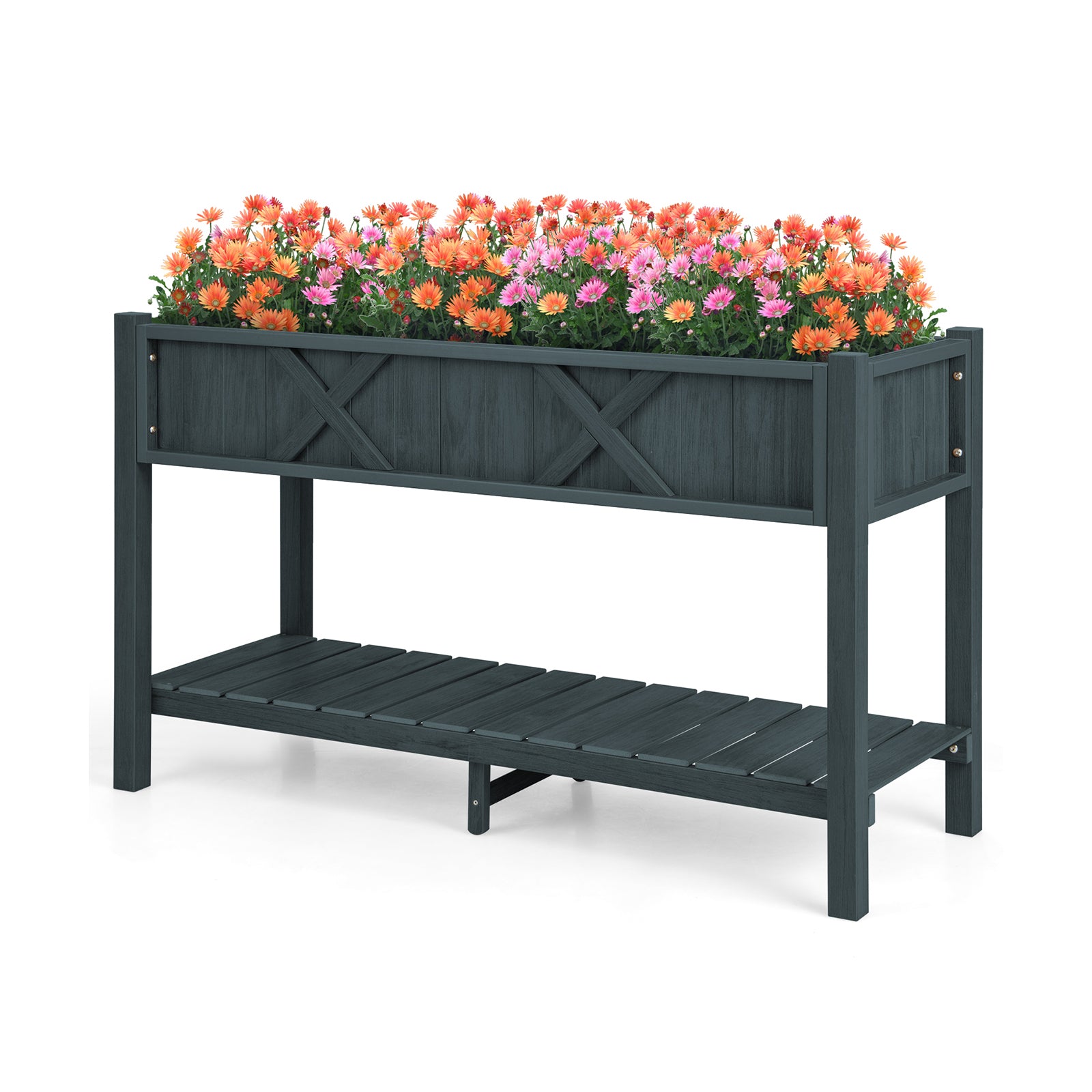Poly Wood Elevated Planter Box with Legs Storage Shelf Drainage Holes, Black Raised Garden Beds Black at Gallery Canada