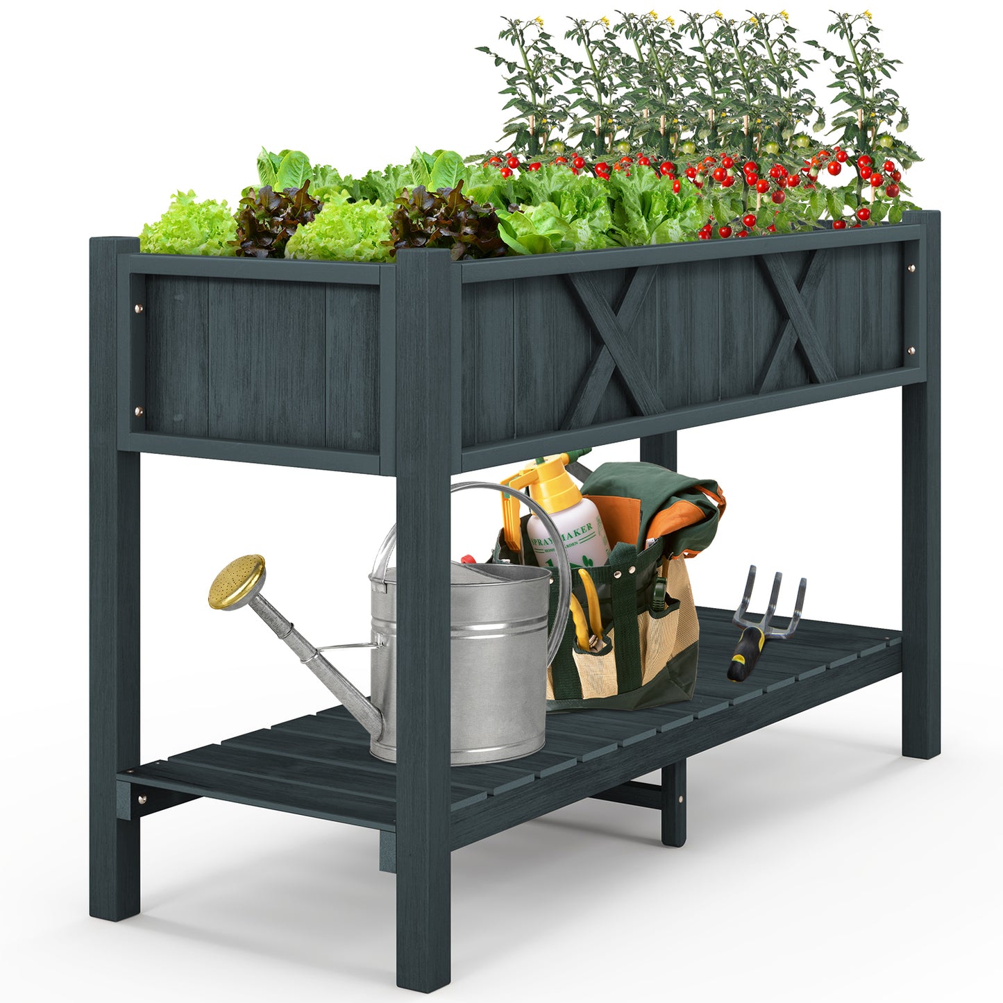 Poly Wood Elevated Planter Box with Legs Storage Shelf Drainage Holes, Black Raised Garden Beds at Gallery Canada