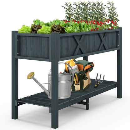 Poly Wood Elevated Planter Box with Legs Storage Shelf Drainage Holes, Black Raised Garden Beds at Gallery Canada