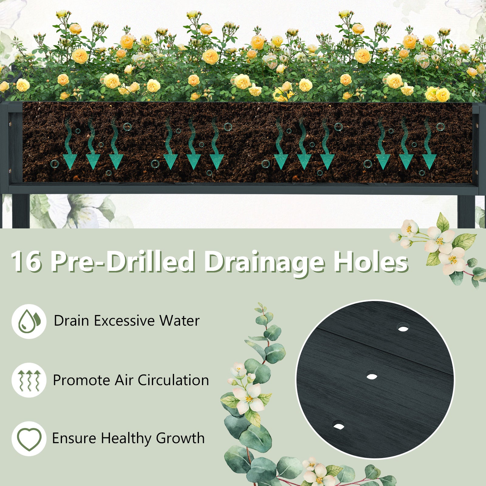 Poly Wood Elevated Planter Box with Legs Storage Shelf Drainage Holes, Black Raised Garden Beds at Gallery Canada