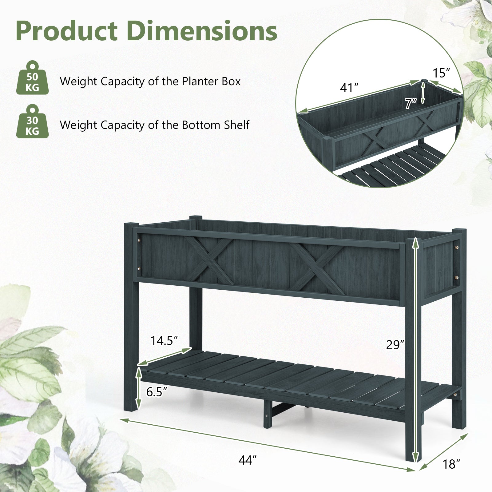 Poly Wood Elevated Planter Box with Legs Storage Shelf Drainage Holes, Black Raised Garden Beds at Gallery Canada