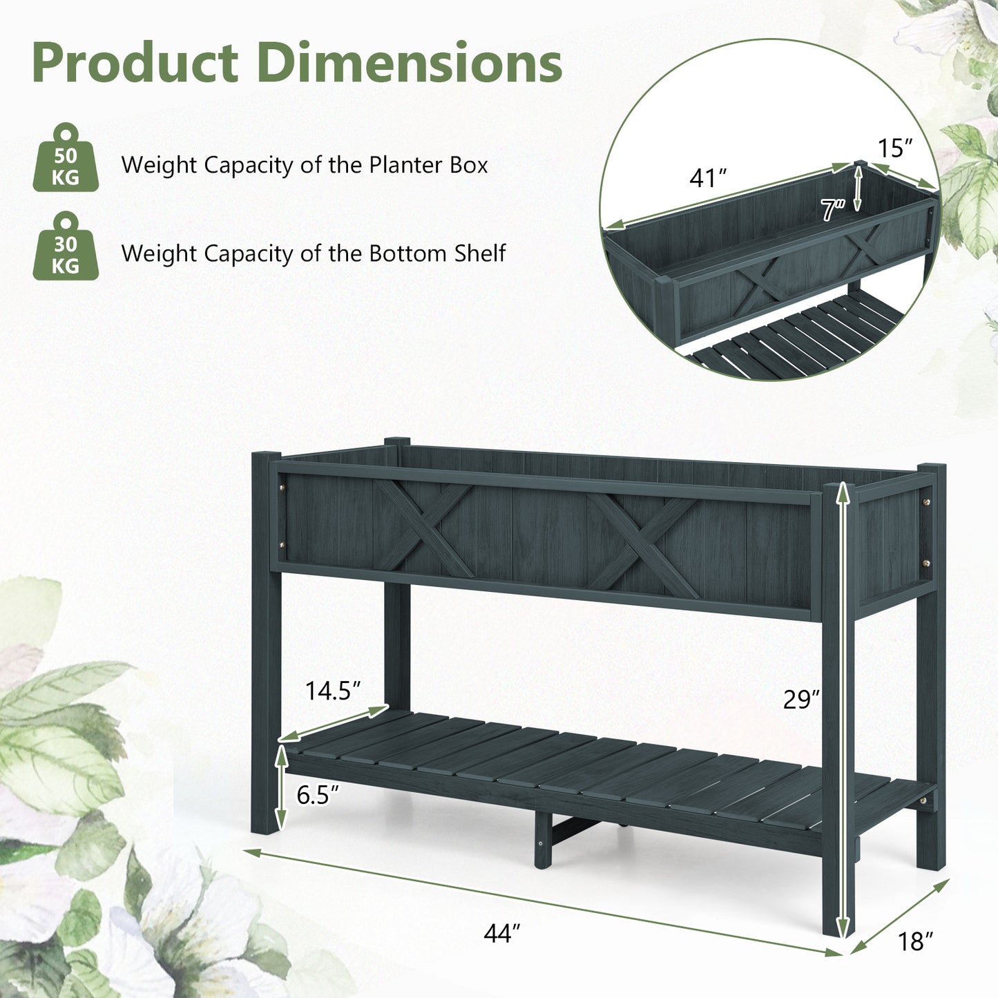 Poly Wood Elevated Planter Box with Legs Storage Shelf Drainage Holes, Black Raised Garden Beds at Gallery Canada