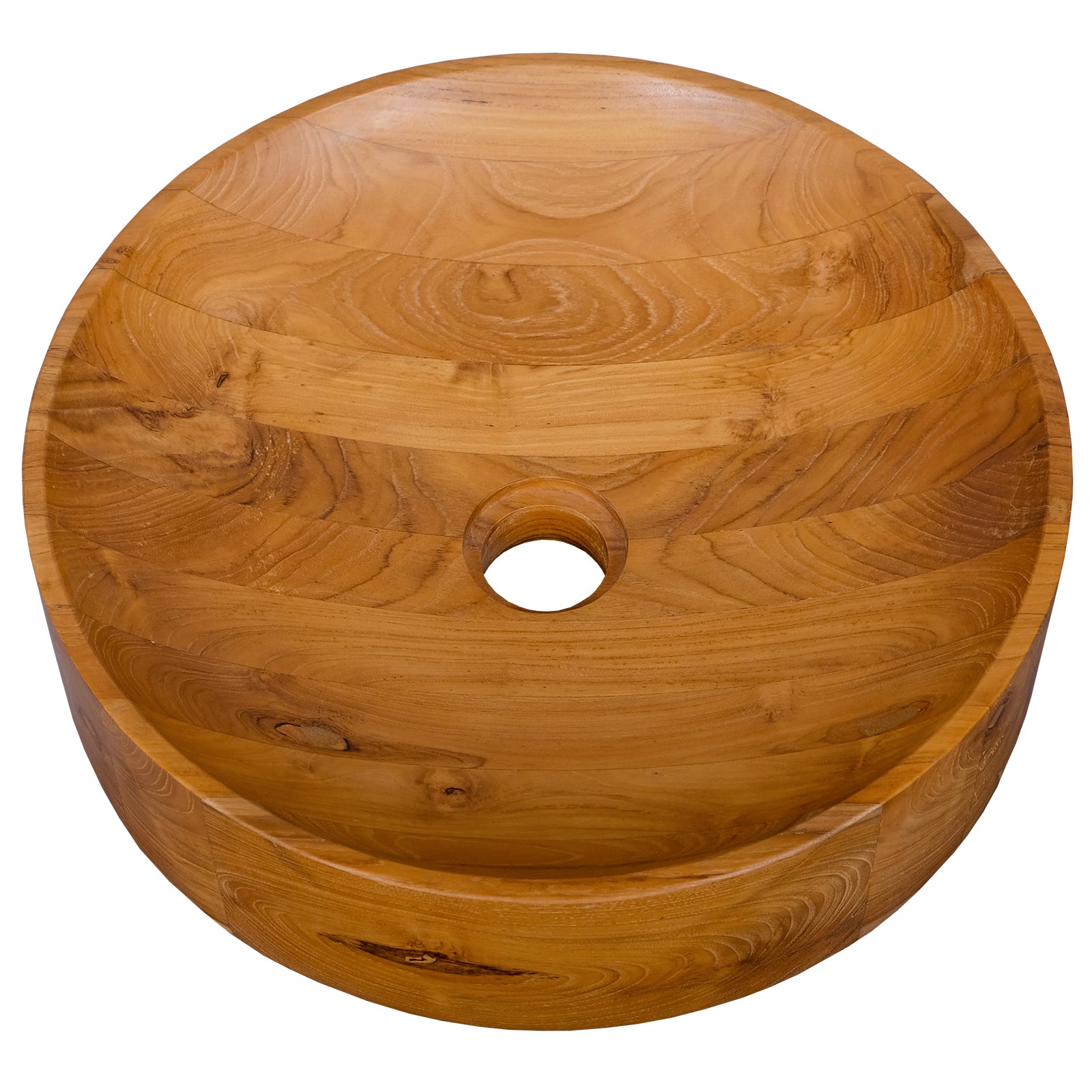 16 Inch Teak Wood Washbasin, Natural, Smooth Finish, Rounded Corners Bathroom Sinks Natural at Gallery Canada