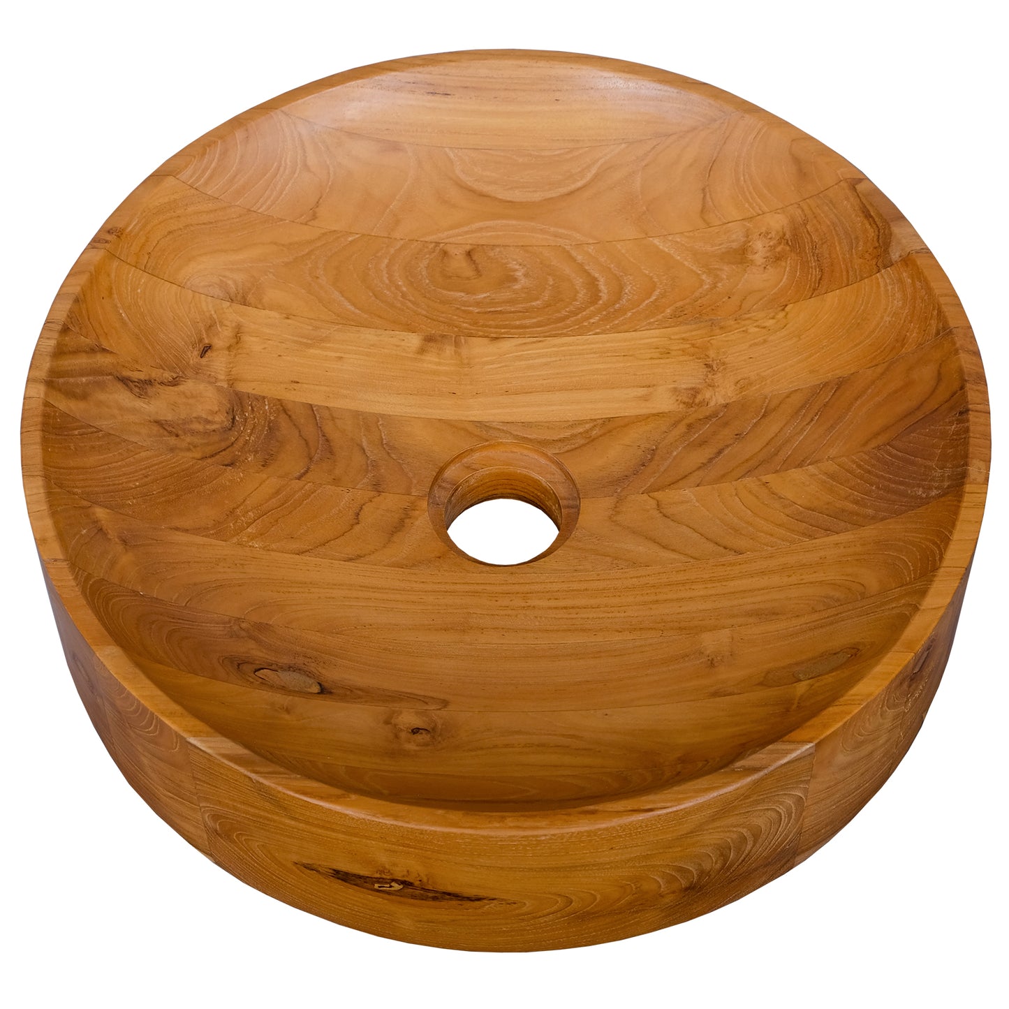 16 Inch Teak Wood Washbasin, Natural, Smooth Finish, Rounded Corners Bathroom Sinks Natural at Gallery Canada