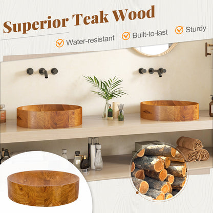 16 Inch Teak Wood Washbasin with Smooth Finish and Rounded Corners, Natural Bathroom Sinks at Gallery Canada