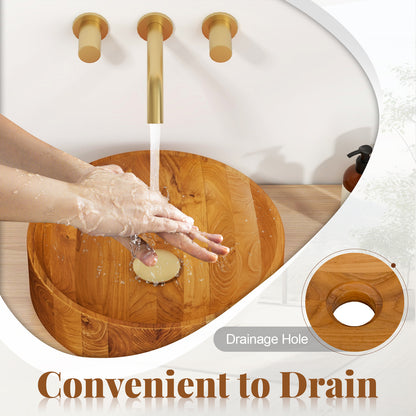 16 Inch Teak Wood Washbasin with Smooth Finish and Rounded Corners, Natural Bathroom Sinks at Gallery Canada