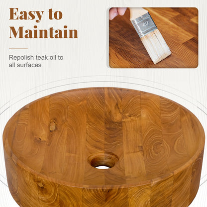 16 Inch Teak Wood Washbasin with Smooth Finish and Rounded Corners, Natural Bathroom Sinks at Gallery Canada