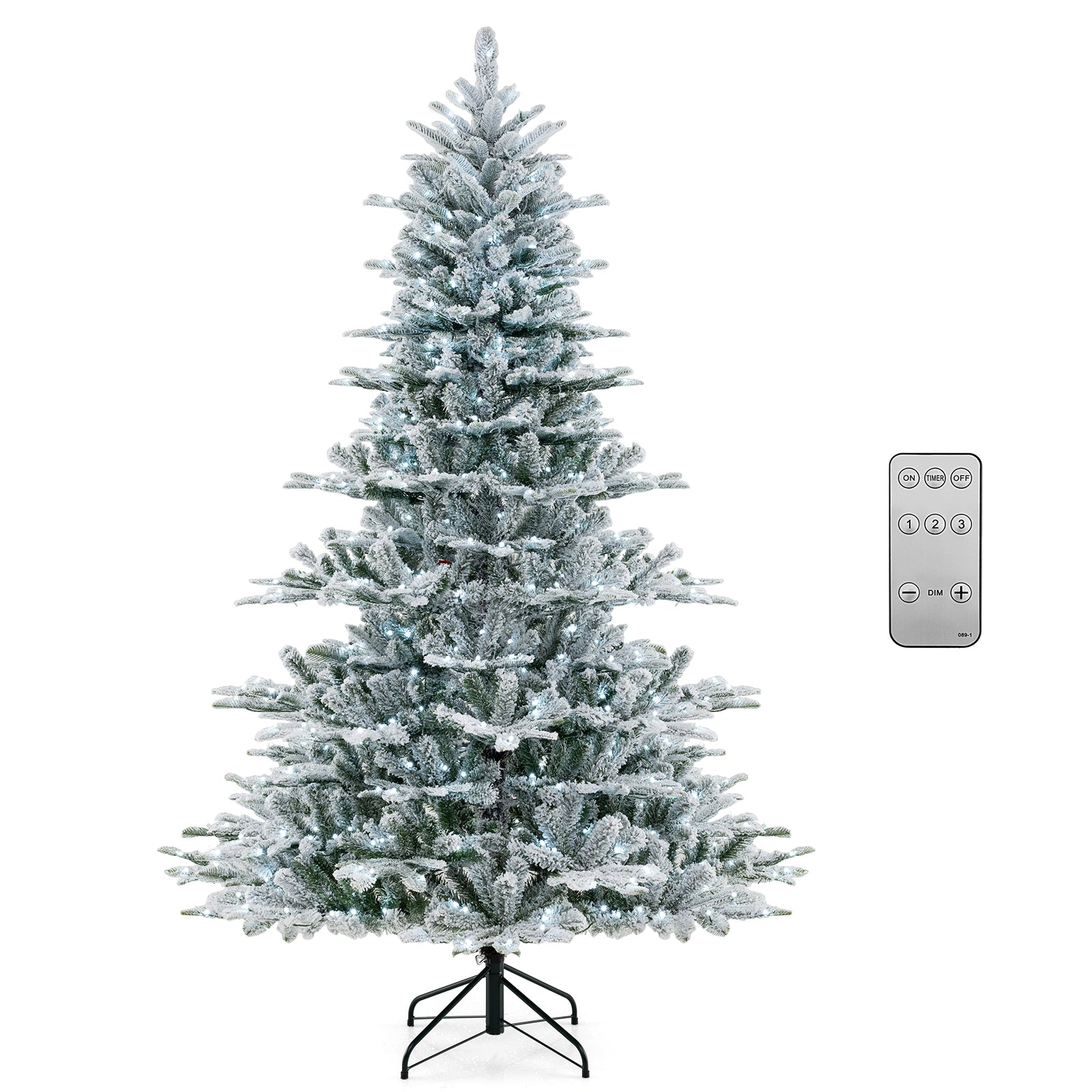 7 Feet Snow Flocked Artificial Christmas Tree with Cool White LED Lights, Green Christmas Tree Green at Gallery Canada