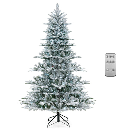 7 Feet Snow Flocked Artificial Christmas Tree with Cool White LED Lights, Green Christmas Tree Green at Gallery Canada