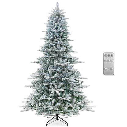 8 Feet Snow Flocked Artificial Christmas Tree with Cool White LED Lights, Green Christmas Tree Green at Gallery Canada