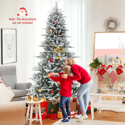 8 Feet Snow Flocked Artificial Christmas Tree with Cool White LED Lights, Green Christmas Tree at Gallery Canada