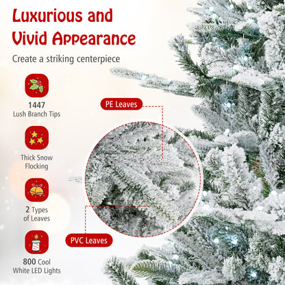 8 Feet Snow Flocked Artificial Christmas Tree with Cool White LED Lights, Green Christmas Tree at Gallery Canada