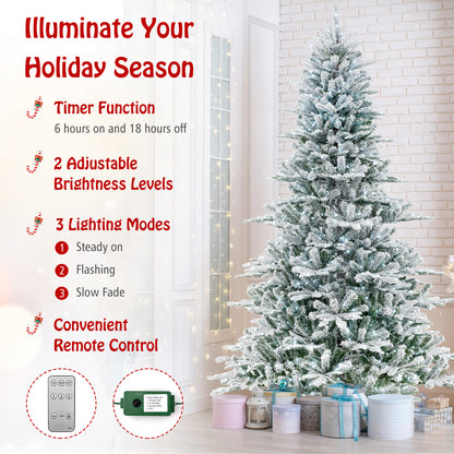 8 Feet Snow Flocked Artificial Christmas Tree with Cool White LED Lights, Green Christmas Tree at Gallery Canada