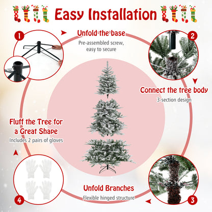 8 Feet Snow Flocked Artificial Christmas Tree with Cool White LED Lights, Green Christmas Tree at Gallery Canada