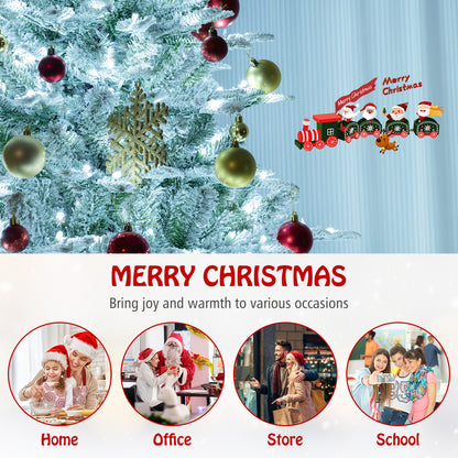 8 Feet Snow Flocked Artificial Christmas Tree with Cool White LED Lights, Green Christmas Tree at Gallery Canada