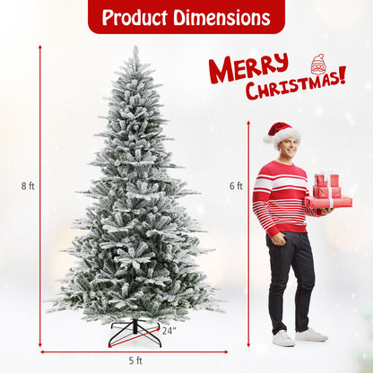 8 Feet Snow Flocked Artificial Christmas Tree with Cool White LED Lights, Green Christmas Tree at Gallery Canada