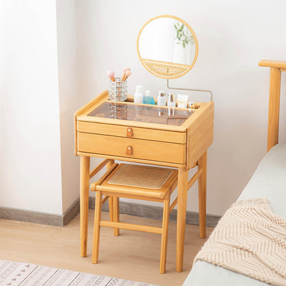 Bamboo Makeup Vanity Table with Stool and Rotating Mirror, Natural Makeup Vanities at Gallery Canada