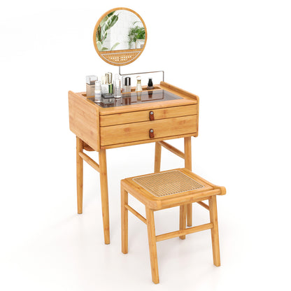 Bamboo Makeup Vanity Table With Stool, Rotating Mirror, Natural Makeup Vanities at Gallery Canada