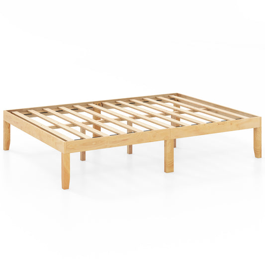 Full Size Wood Bed Frame, Wooden Slats, Rubber Wood Legs, Natural