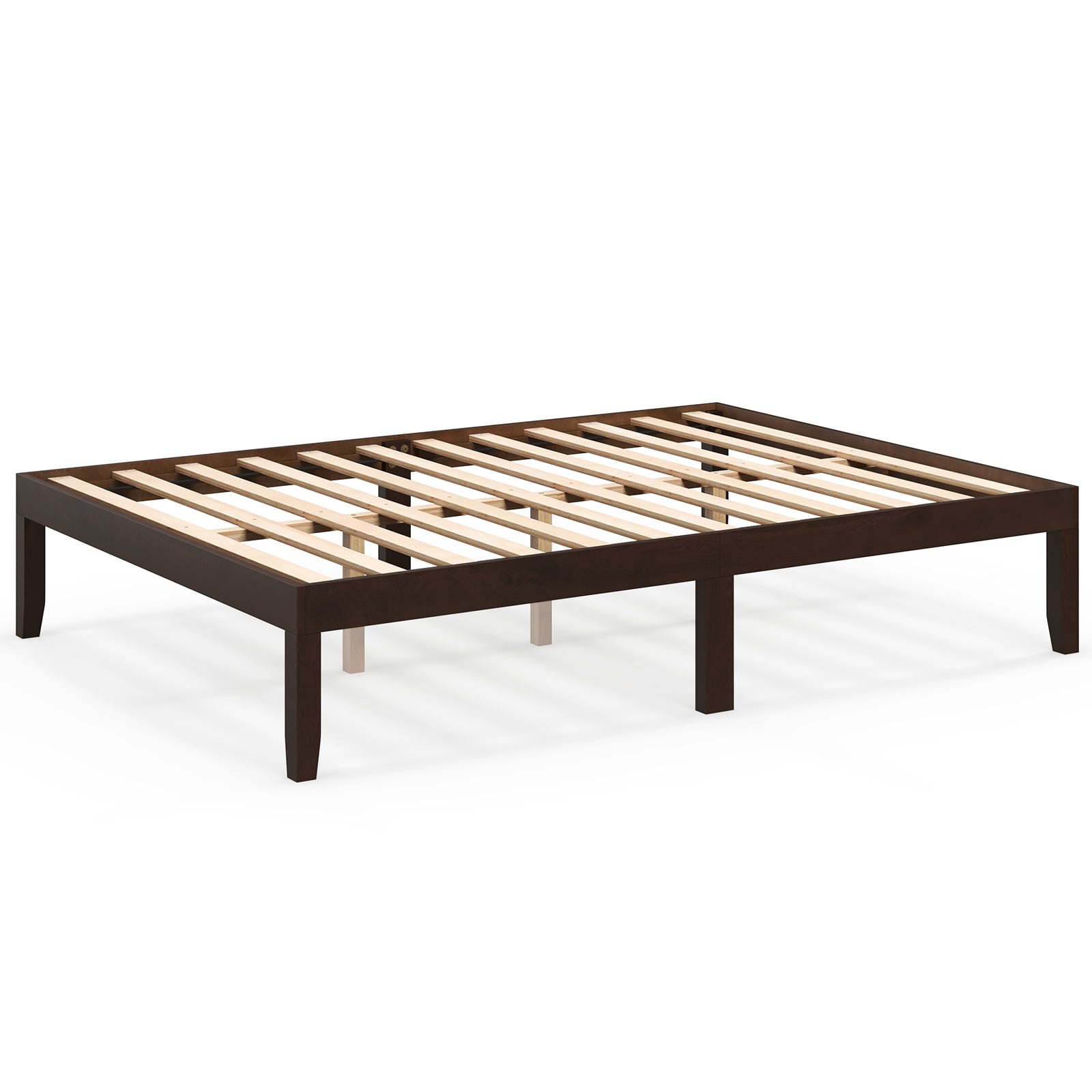 Full Wood Bed Frame With Wooden Slats, Rubber Wood Legs, Espresso Simple Bed Frame Espresso at Gallery Canada