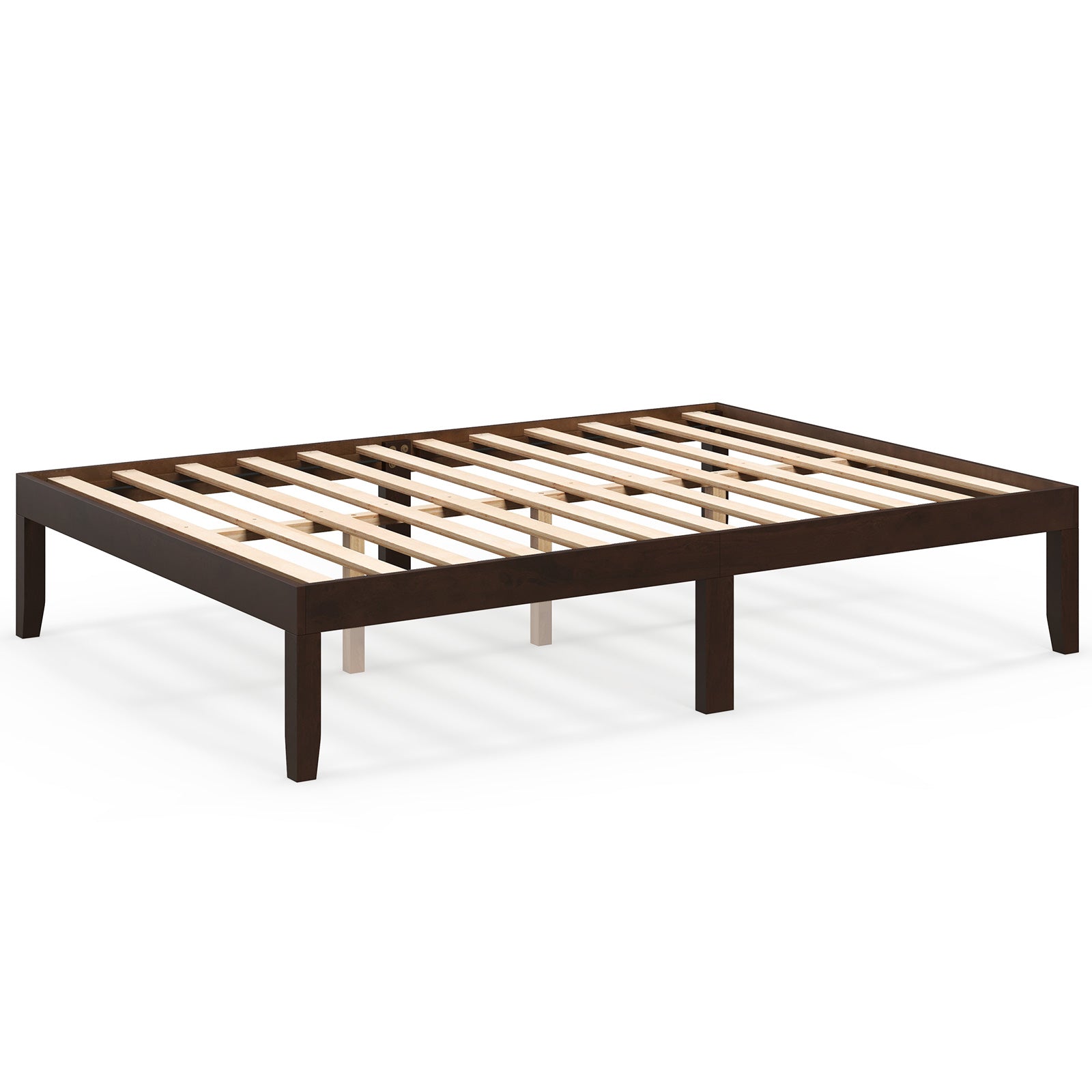 Full Wood Bed Frame with Wooden Slats Support and Rubber Wood Legs, Espresso Simple Bed Frame Espresso at Gallery Canada