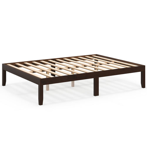 Full Wood Bed Frame with Wooden Slats Support and Rubber Wood Legs, Espresso