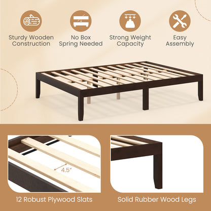 Full Wood Bed Frame With Wooden Slats, Rubber Wood Legs, Espresso Simple Bed Frame at Gallery Canada