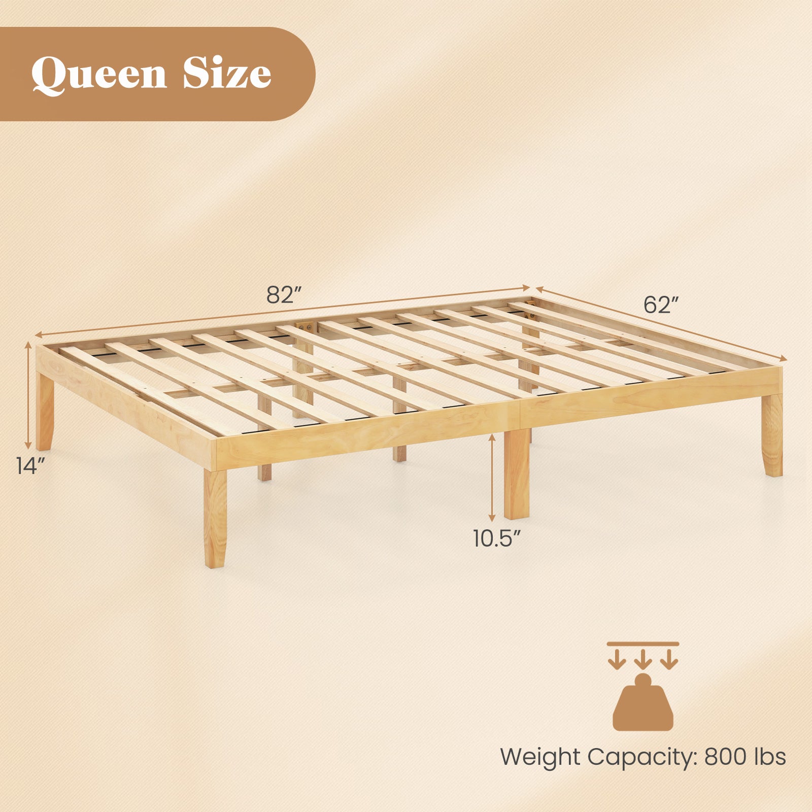 Queen Size Wood Bed Frame with Wooden Slats Support and Rubber Wood Legs, Natural Simple Bed Frame at Gallery Canada