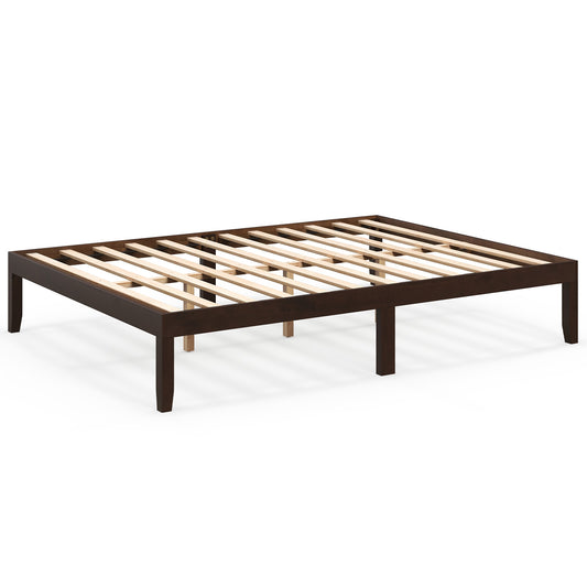 Queen Size Wood Bed Frame with Wooden Slats Support and Rubber Wood Legs, Espresso Simple Bed Frame Espresso at Gallery Canada