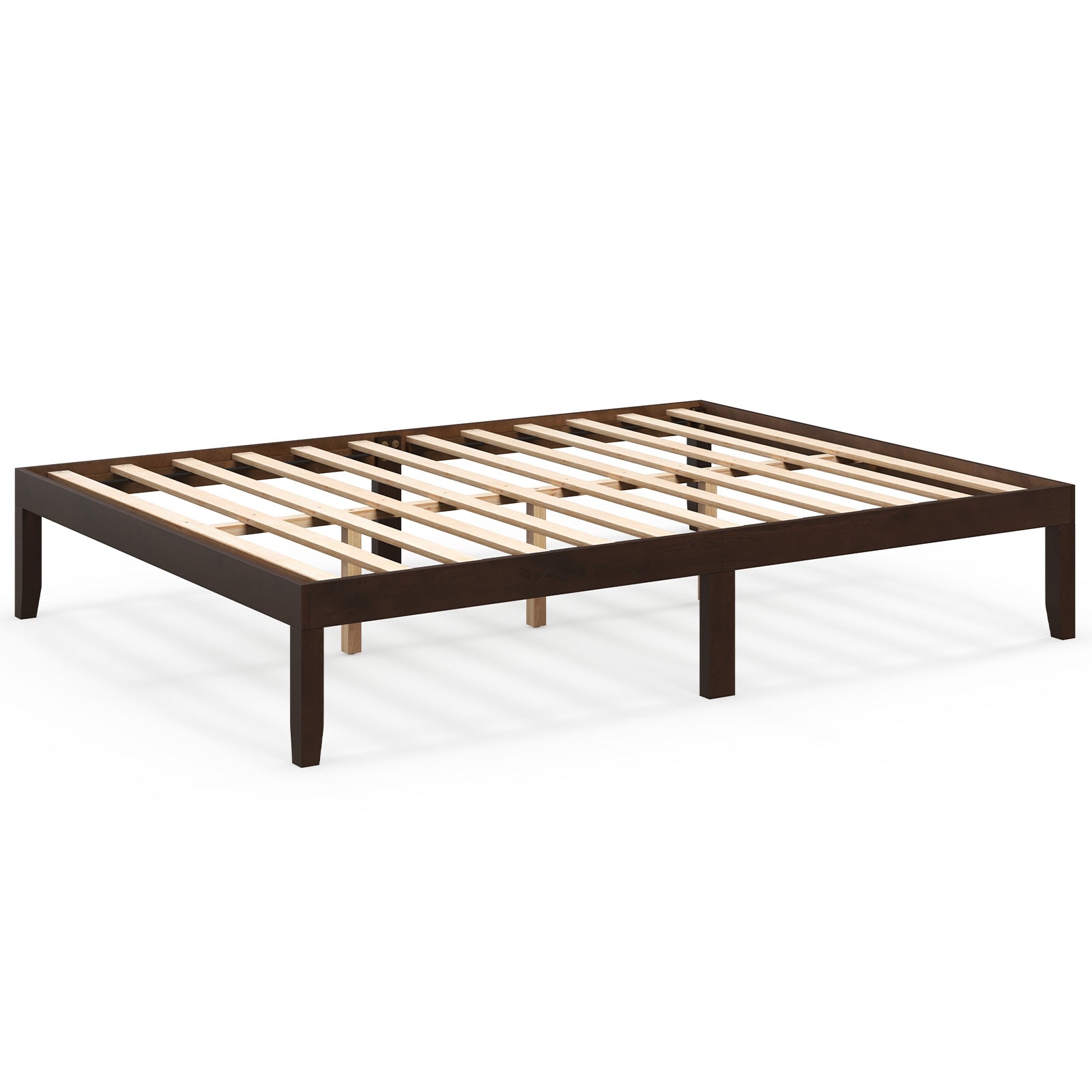 Queen Size Wood Bed Frame, Wooden Slats, Rubber Wood Legs, Espresso Simple Bed Frame at Gallery Canada