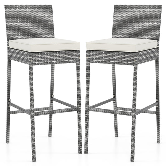 Set Of 2 Patio Wicker Barstools, Soft Cushion, Cozy Footrest, Gray Patio Bar Furniture Gray at Gallery Canada